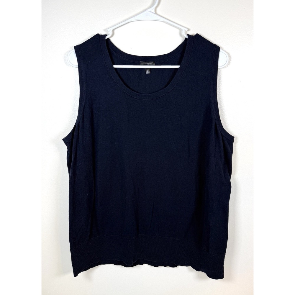 Talbots Women's Plus 2X Solid Navy Blue Knit Round Neck Sleeveless Tank Top